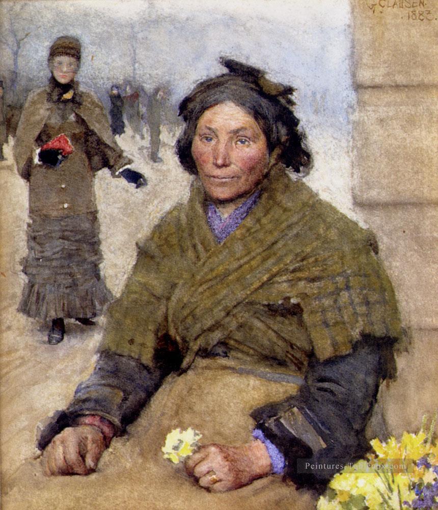 Flora The Gypsy Fleur Vendeur moderne paysans Impressionniste Sir George Clausen Peintures à l'huile